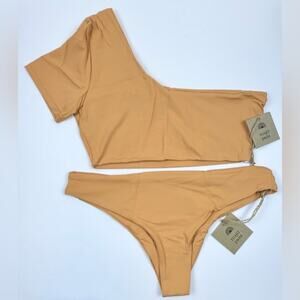 NWT Free People Toast Bikini Set One Shoulder Crop Top Low Rise Bottom
Tan Small